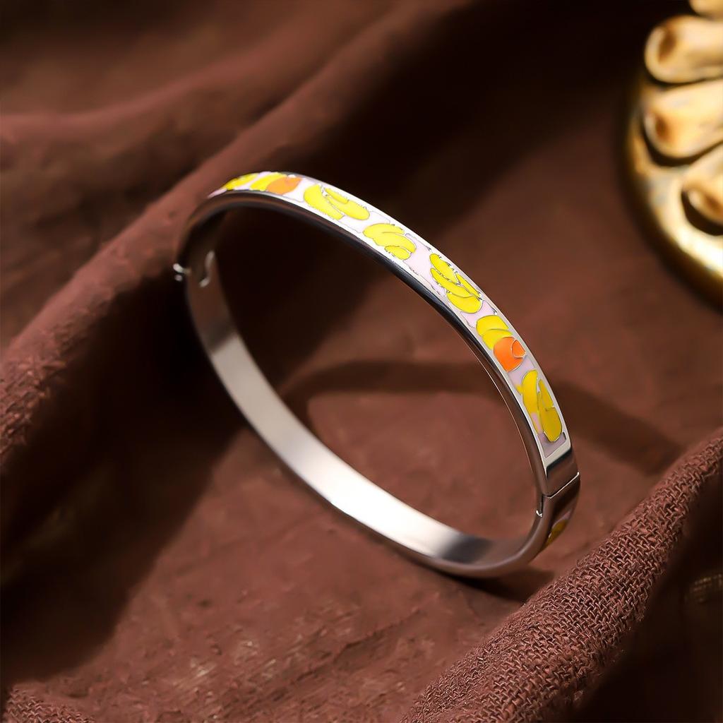 Hot Selling Stainless Steel Enamel Painted Bracelet 18K Gold Plated Women's Vintage Personalized Drip Oil Bangle for Women Gifts