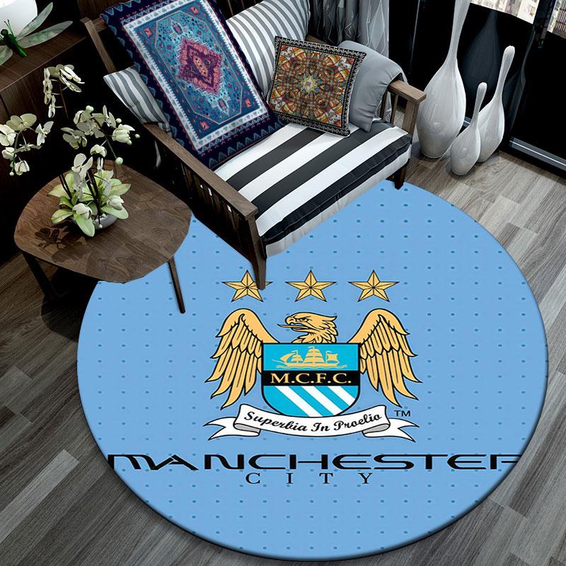 MCFC pattern round rug,Carpet Rug for Living Room Bedroom Playroom ,Non-slip Floor Mat,Holiday Gifts and Birthday Gifts.