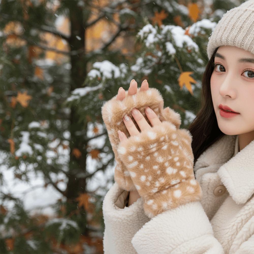 Fleece Lined Fingerless Furry Gloves Thickened Faux Fur Handwarmer  Classroom Study