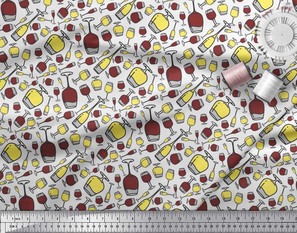 Soimoi Японская креп-сатиновая ткань с принтом для бутылок и бокалов для вина, ткань для рукоделия по метрам, 42 дюйма