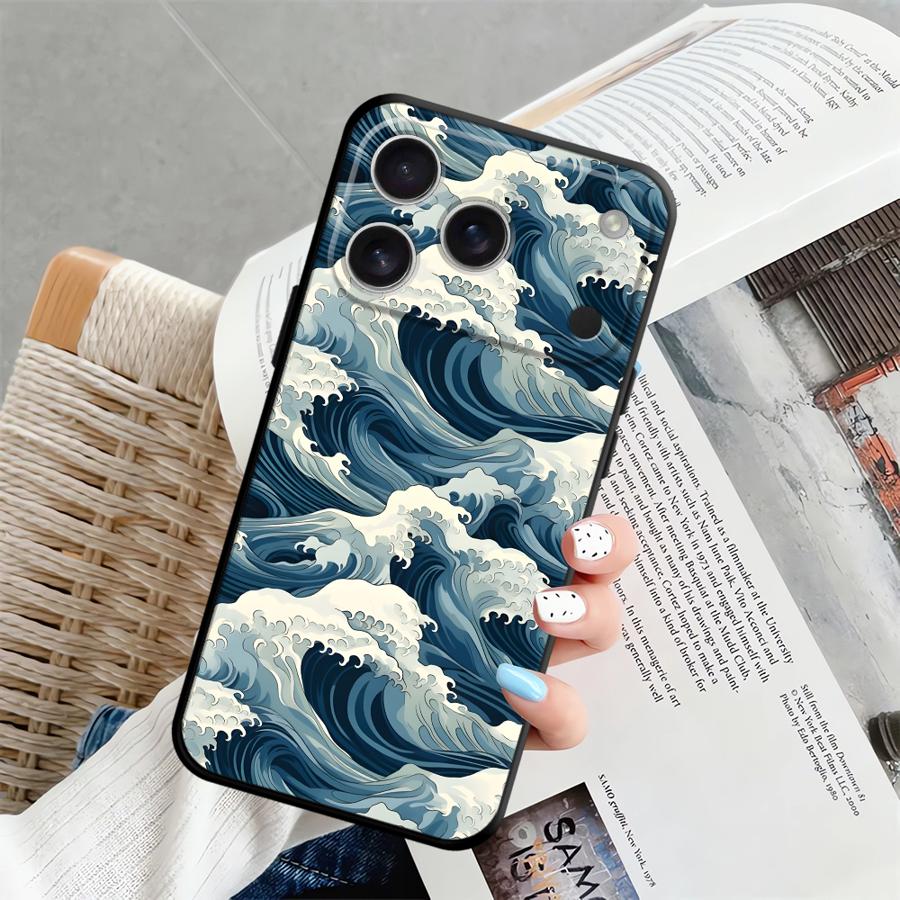 Чехол для телефона Funda для Apple iPhone 17 Pro Max Air 14 11 16 15 Pro 7 8 13 XR XS MAX 12 Мультяшная волна