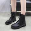 Women's Platform Motorcycle Boots Lace-up Black Pu Ankle Boots Soft Sole Non-slip Casual Shoes Thick Heel Round Toe Chelsea Boot