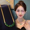 Women's European & American Titanium Steel Blade Necklace with Green Zircon, Non-Fading Clavicle Chain, Fashionable Pendant