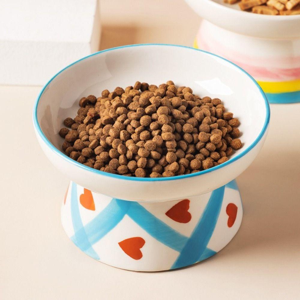 Flat/Slanted Mouth Cat Elevated Bowl Ceramic Pet Drinking Feeder Cute Cat Bowl  For Dogs Cats