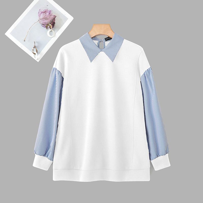 ZANZEA Женский повседневный свитшот тонкий на осень с принтом в полоску и вставками, с длинным рукавом