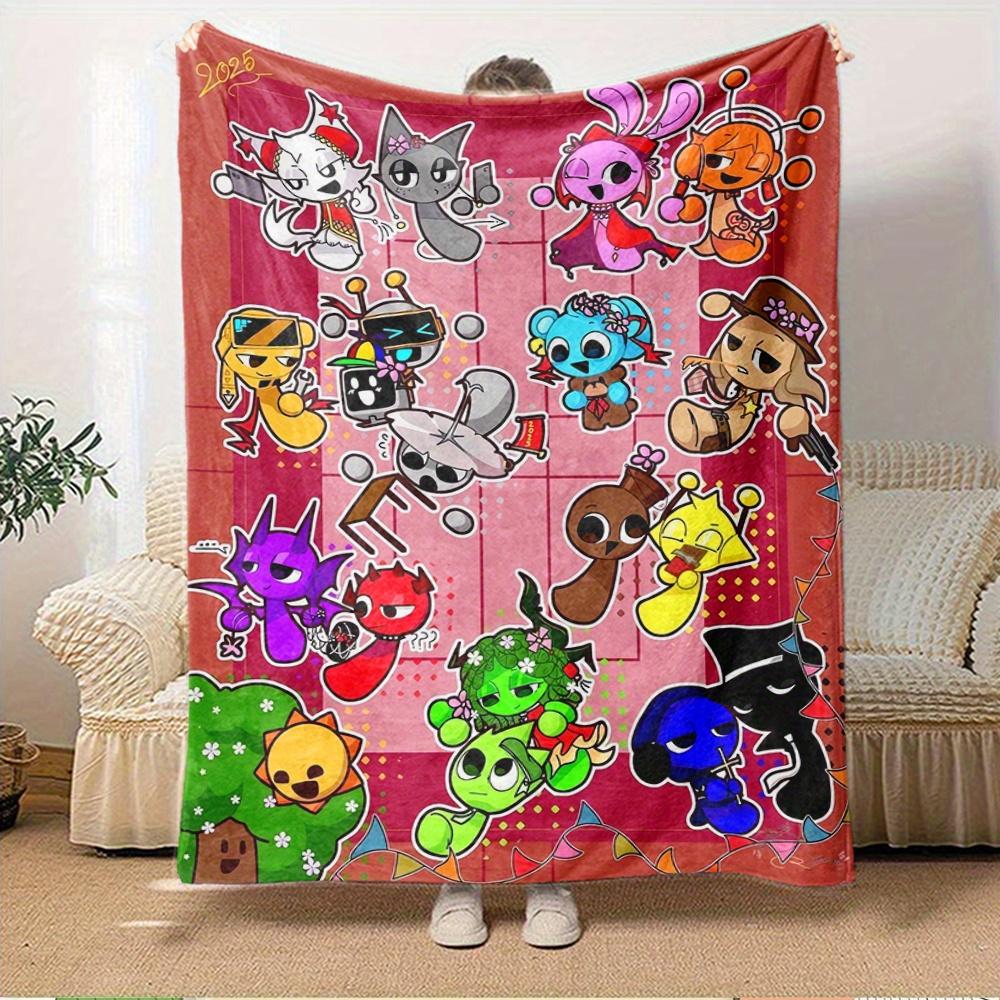 1pc sprunki,Cartoon ,IllustrationPrint Blanket Suitable for All Seasons, Perfect for Home, Travel, or Camping