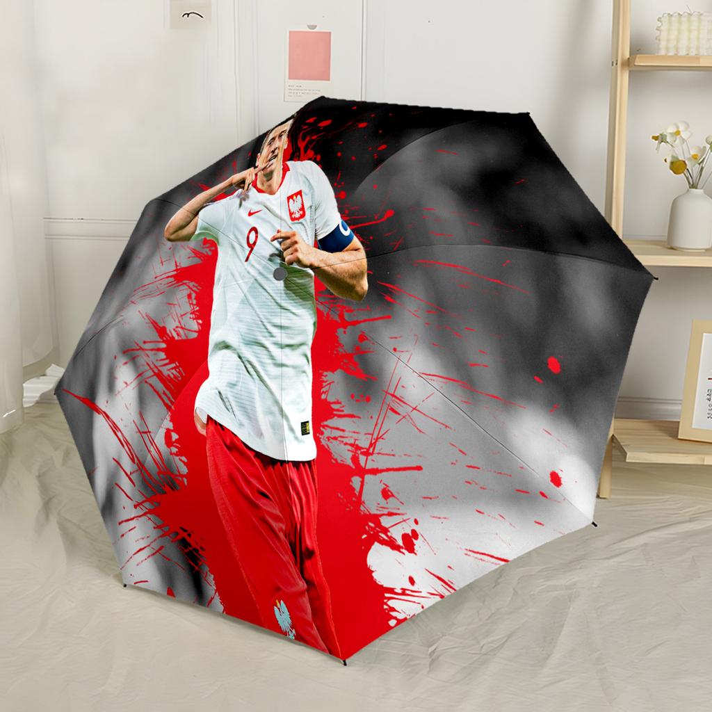 Polish Football Star Outdoor Automatic Umbrella Sturdy 8-Rib Shaft Durable Plastic & Iron All-Season Travel Fashionable