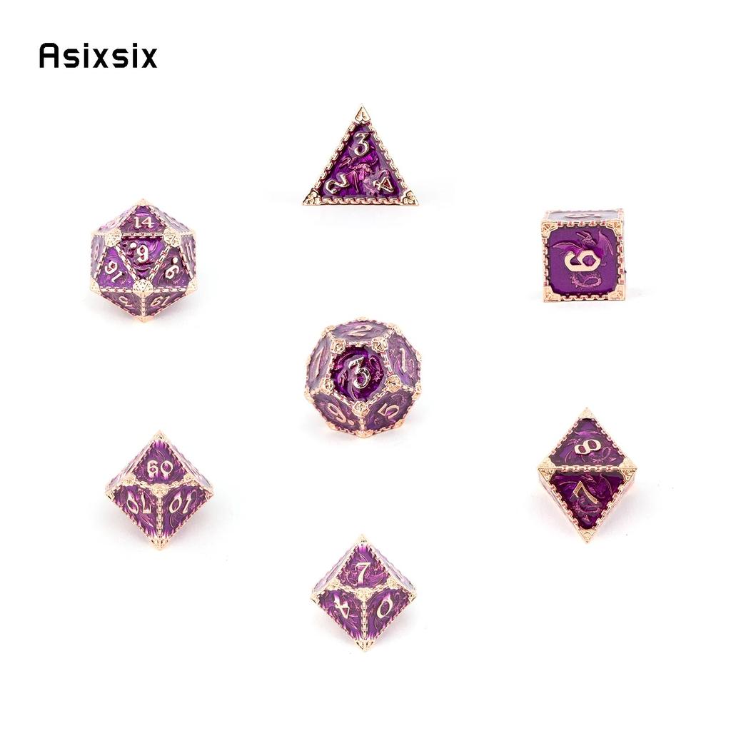 7 Pcs Purple Dragon Metal Dice Solid Metal Polyhedral Dice Set Suitable for Role-Playing RPG Board Game Card Game
