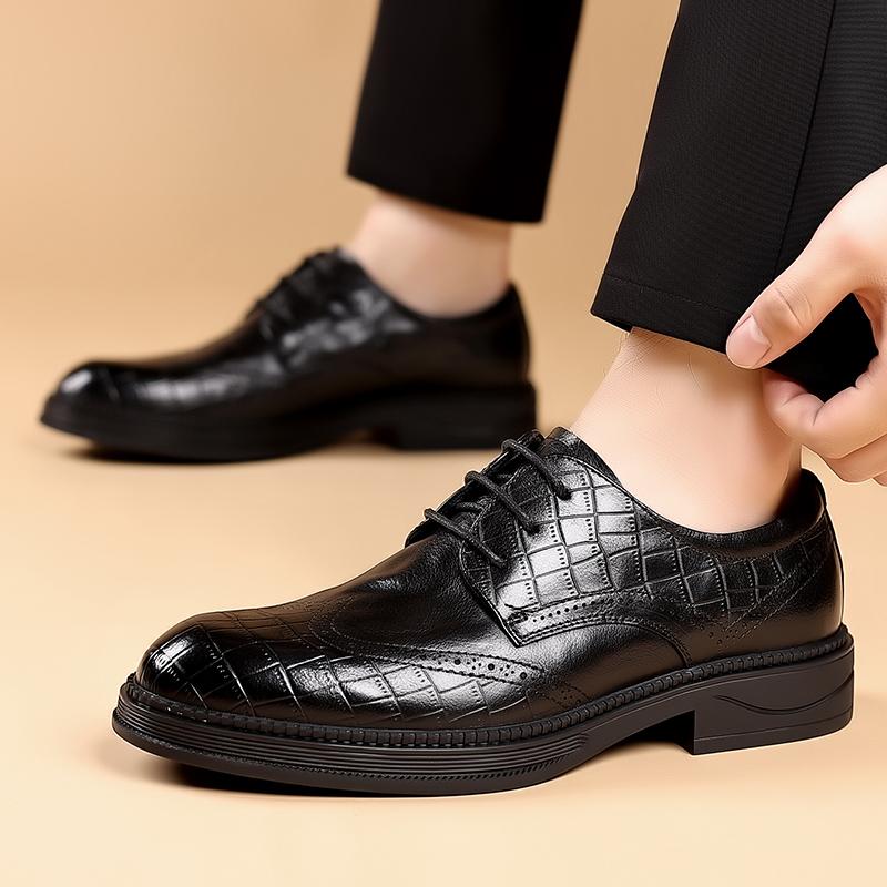 2026 Brand Business Casual Leather Shoes Oxfords Shoes for Men Brown Black Business Lace-up Office Brogue Pointed Dress Shoes