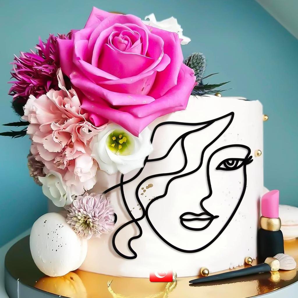 Abstract Line Acrylic Birthday Gold Topper Mnimalist Character For Woman Birthday Party Decorations