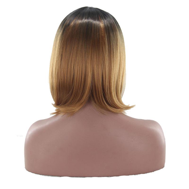 Lady Fashion Straight Wig Short Blonde Wigs Black Roots Synthetic Ombre Bob Hair Daily Cosplay Party Wig for Women Heat Resistant Wig