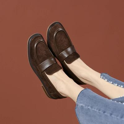 Модные новые весенние женские туфли из овечьей замши, ретро лоферы с круглым носком, повседневные туфли на толстом каблуке без застежки для женщин, Zapatos Mujer, женские туфли-лодочки