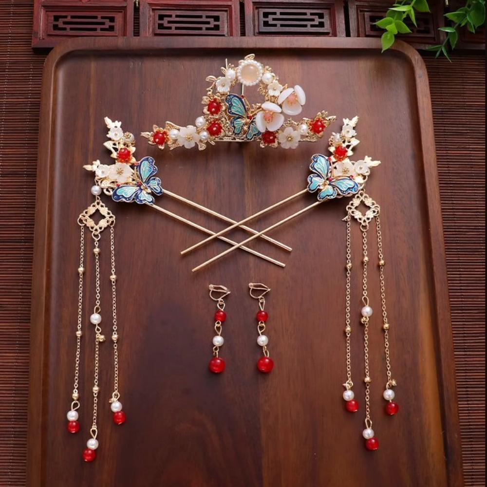 Набор шпилек для волос в китайском стиле с жемчугом и кисточками, классические аксессуары для волос для девочек в стиле ханьфу