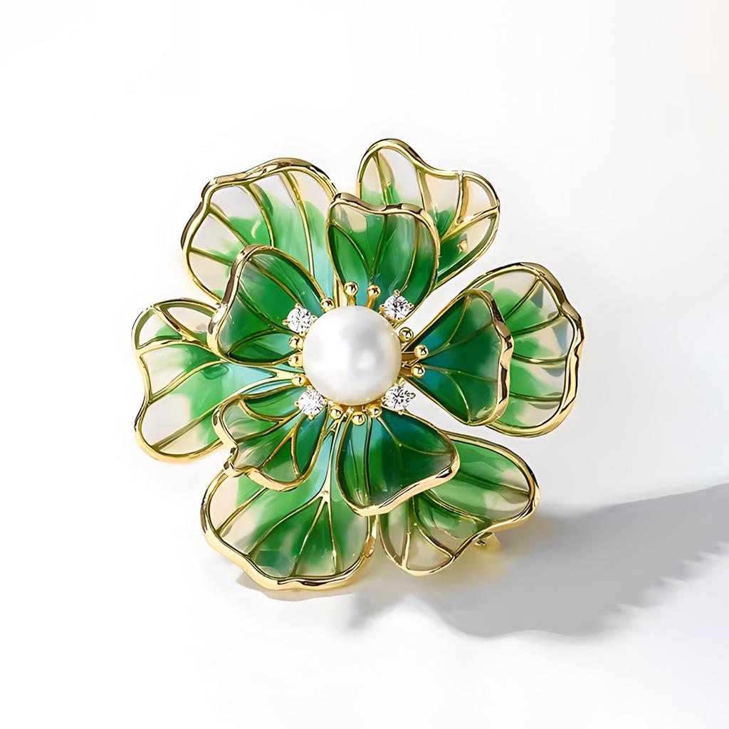 Chinese-style Enamel Peony Brooch, High-end Suit Accessory for Women, Pin, Coat Decoration, Collar Pin, and Garment Fixation