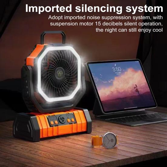 Camping Fan Rechargeable 20000mAh Battery Operated Portable Fan with LED Light Remote Control Power Bank Function 4-speed 270-degree Rotation Desk