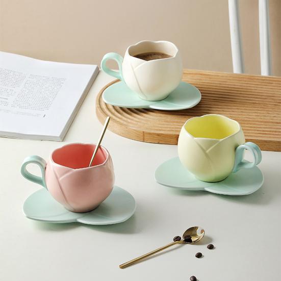 1 комплект кофейной чашки, керамическая кофейная кружка-тюльпан с подставкой, гладкая поверхность, термостойкая чайная чашка для дома