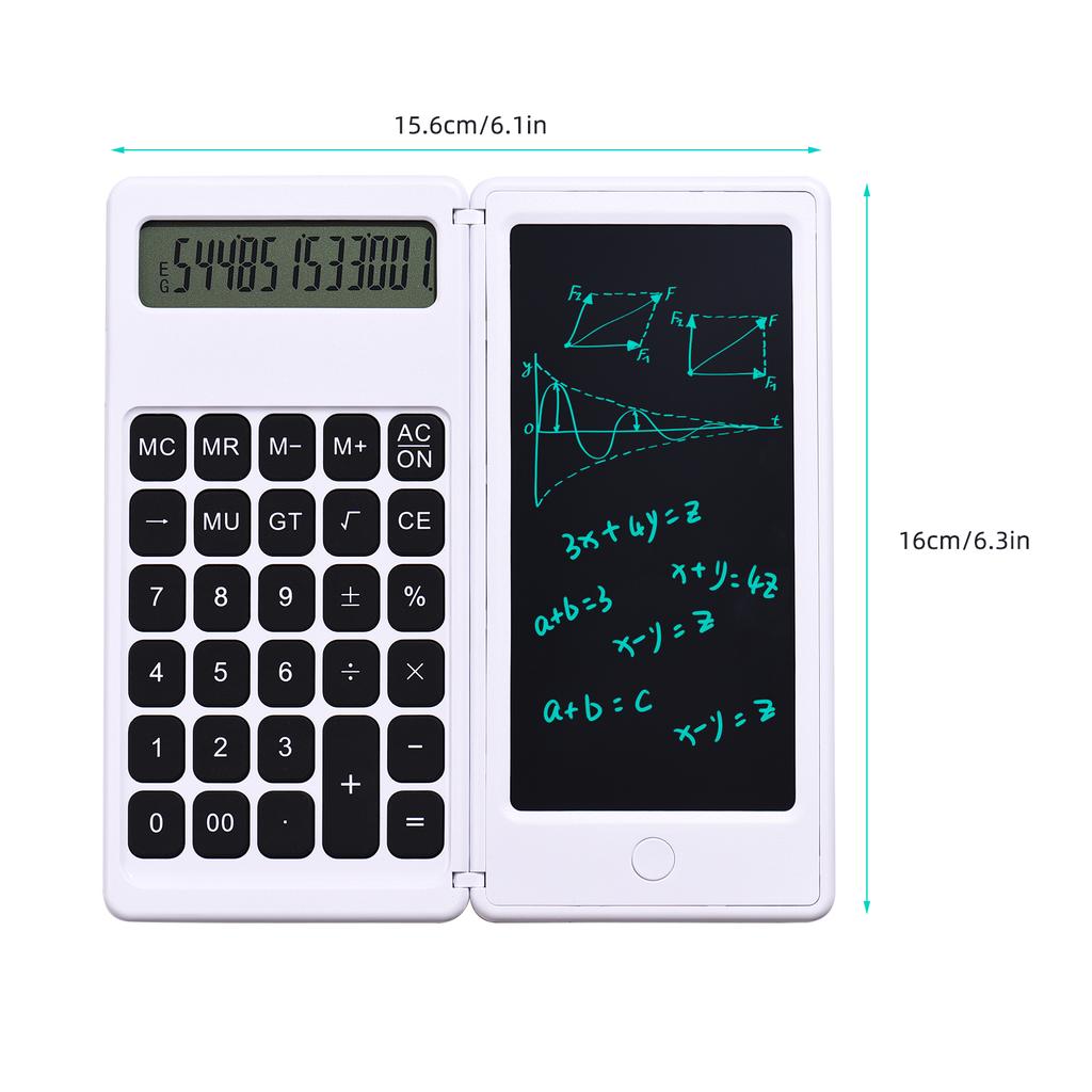 Foldable Calculator & 6 Inch LCD Writing Tablet Digital Drawing Pad 12 Digits Display with Stylus