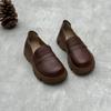 Johnature Retro Loafers Handmade Genuine Leather Platform Shoes Round Toe Casual Versatile Soft Cowhide Women's Shoes