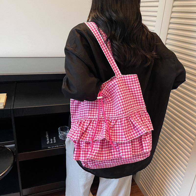 Large Capacity Plaid Minimalist Tote Bag Daily Commuting Single Shoulder Underarm Bag