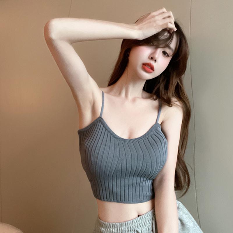 Верхняя одежда, вязаные майки, однотонная ткань в рубчик, небольшой жилет, женская летняя одежда для девочек, короткий топ, небольшой слинг
