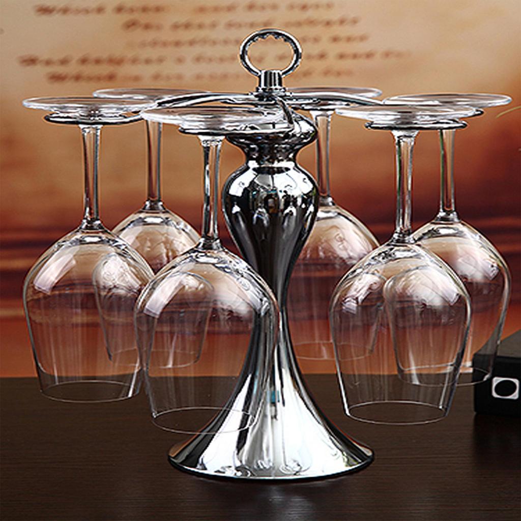 Tabletop Wine Glass Rack, 6 Stem Glass Holder Upside down Hanging Goblet Drying Stand, Wine Cup Storage Organizer for Bar, Kitchen, Cabinet Home Decor