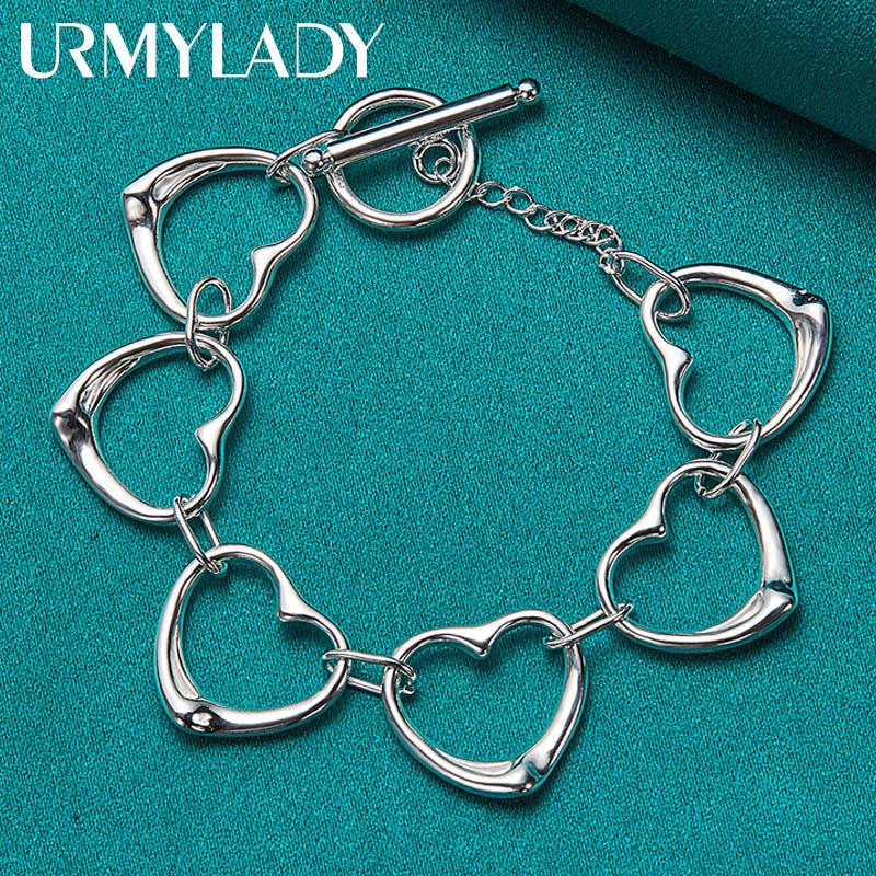 Браслет-цепочка из стерлингового серебра 925 пробы с сердцем любви, модные очаровательные ювелирные изделия