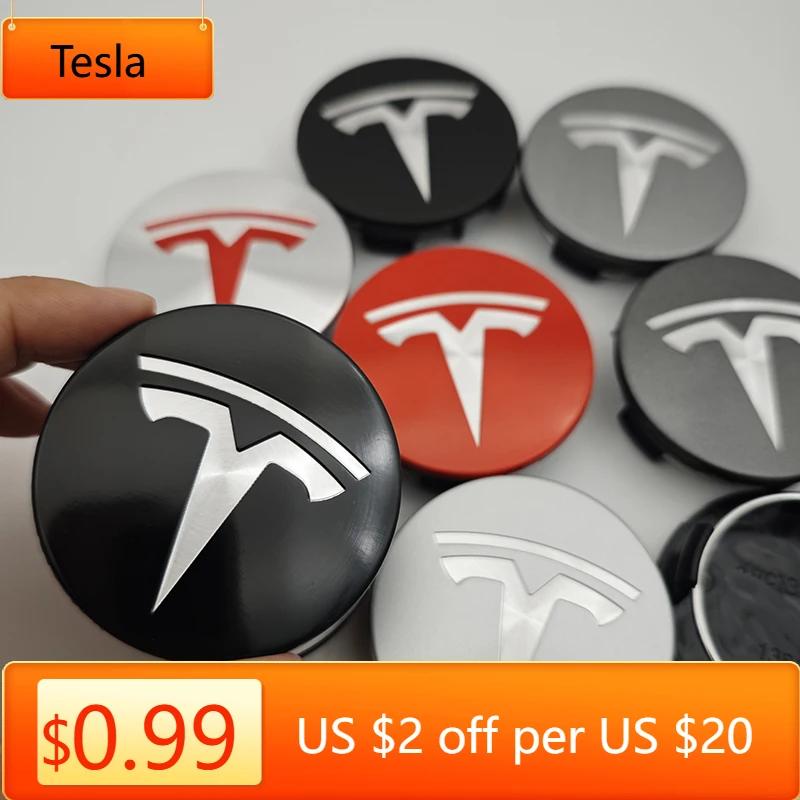 Автомобильная наклейка Tesla 4 шт./комплект ABS 56 мм Оригинальные колпачки центральных отверстий колес Tesla Логотип Эмблема Для дисков Tesla Model 3 Y S X Колпачки ступиц