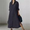 2024 Spring/Autumn Women's Long Sleeve Slit Dress - Elegant, Versatile, Fashionable Solid Color
