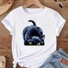 (Asian Size)Tee Cat Watercolor Cute Sweet Style Top Women Print Fashion T Shirt Woman T Clothing Short Sleeve Female Graphic T-shirts