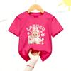 Новая детская футболка Labubu Шарф LABUBU Узор с цветами и кроликом Для девочки Круглый вырез Короткий рукав Повседневная Универсальная одежда