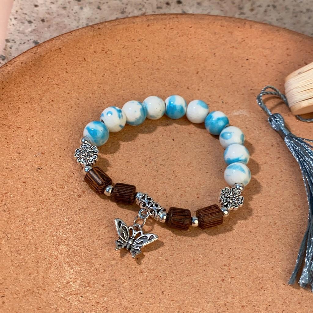 Butterfly Ceramic Highquality Bead Bracelet Classic Retro Style Elegant Wristwear Womens