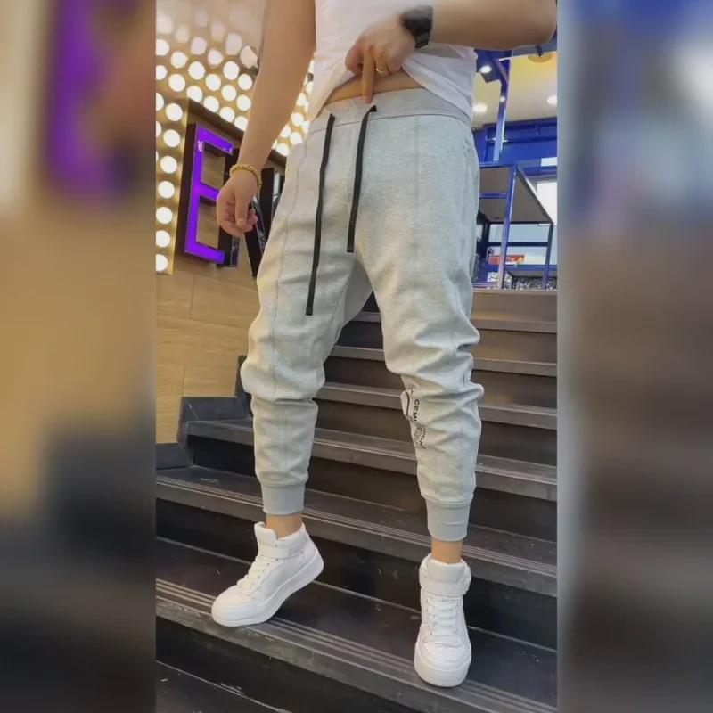 Мужские облегающие черные спортивные брюки со шнурком — модная повседневная одежда на весну/осень