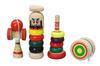 Miniature Japanese Traditional Wooden Toy Set of 4 Each of Daruma and (1 Wanage, Kendama, Otoshi, Yo-yo)