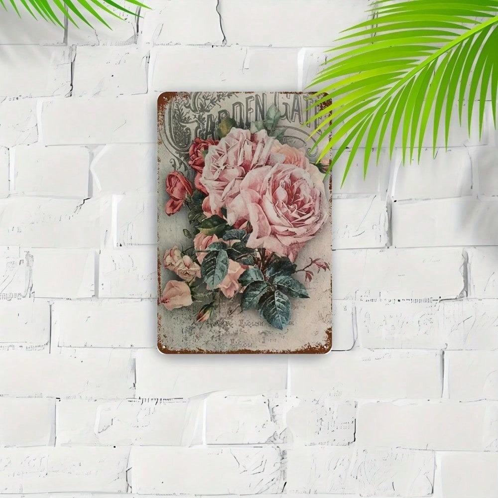 Винтажная цветочная жестяная табличка с розами 8x12 дюймов Шэбби-шик Рустик Фармхаус Настенное искусство Сад Ванная Комната Домашний Декор Без Рамки