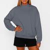 Women's Solid Color Fleece Sweatshirt With A Small High Neck And Loose Fit