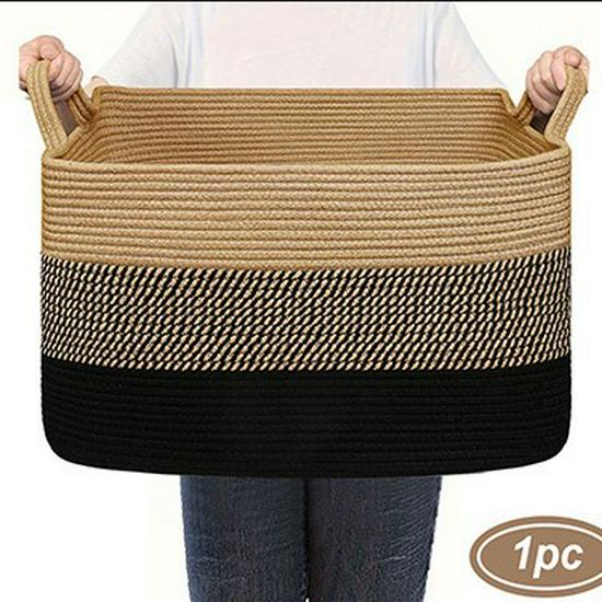 Корзина для хранения из плетеной хлопковой веревки большой вместимости для белья или игрушек