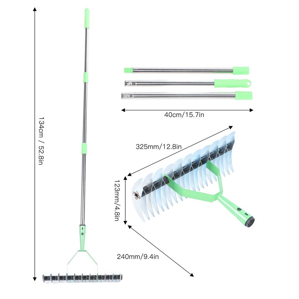 Thatch Rake 3 Sections Stainless Steel Dethatcher Lawn Rake Lawn Thatching Rake for Clearing Dead Grass