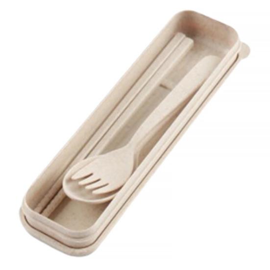 3 шт. портативный набор посуды, экологически чистые палочки для еды, ложка, вилка, пластиковые столовые приборы с коробкой для студентов, офисных работников