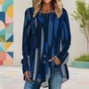 Women Plus Size Round Neck Long Sleeve Dark Blue Printed Loose High Low Hem Shirt