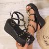 Fashion 2025 New Platform High Heels Sandals Women Designer Open Toe Studded Solid Color Wedges Sexy Runway Party Summer Shoes