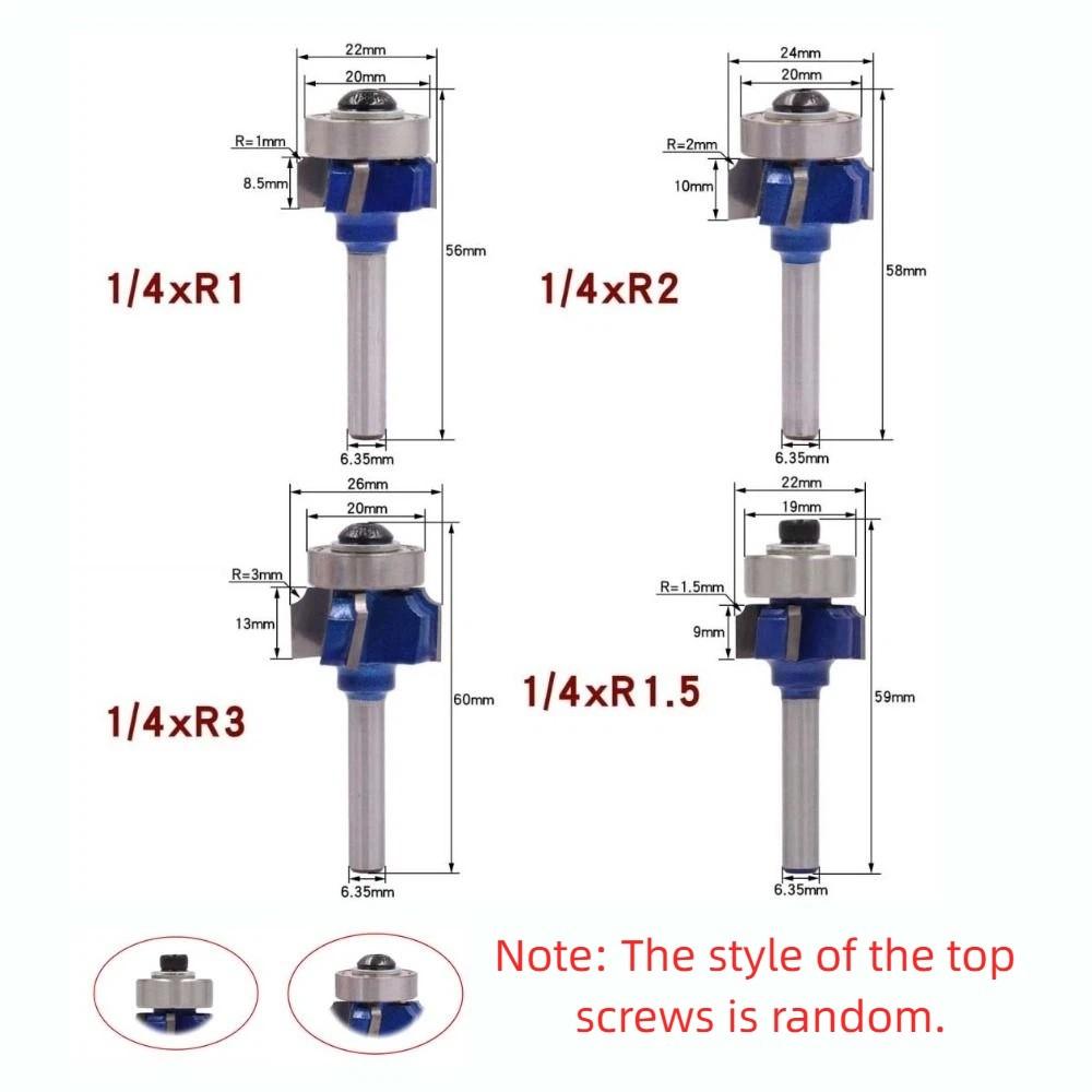 4 Corner Woodworking Milling Cutter 6.35mm Shank Classical Cutter Bit Round Router Bit  Furniture