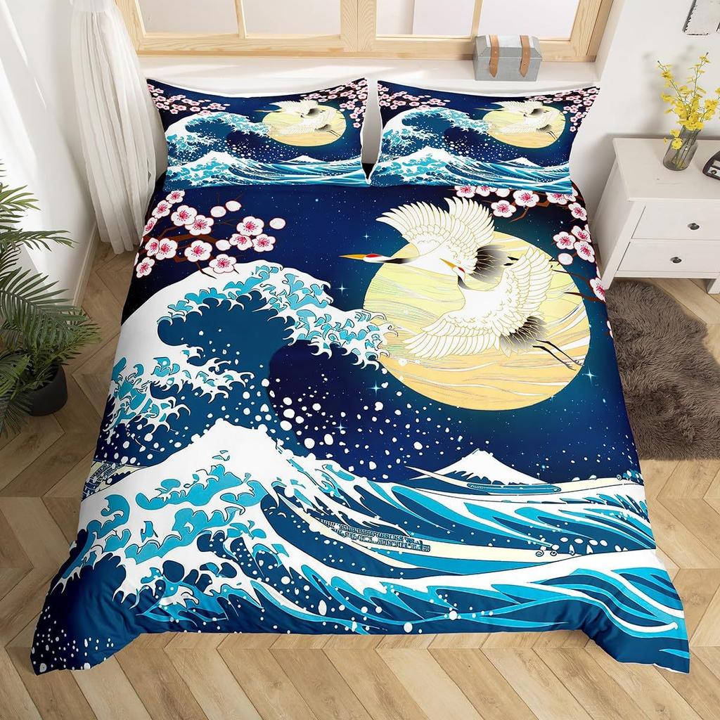 Japanese style Kanagawa wave duvet set Ukiyo-e digital printing bedding set