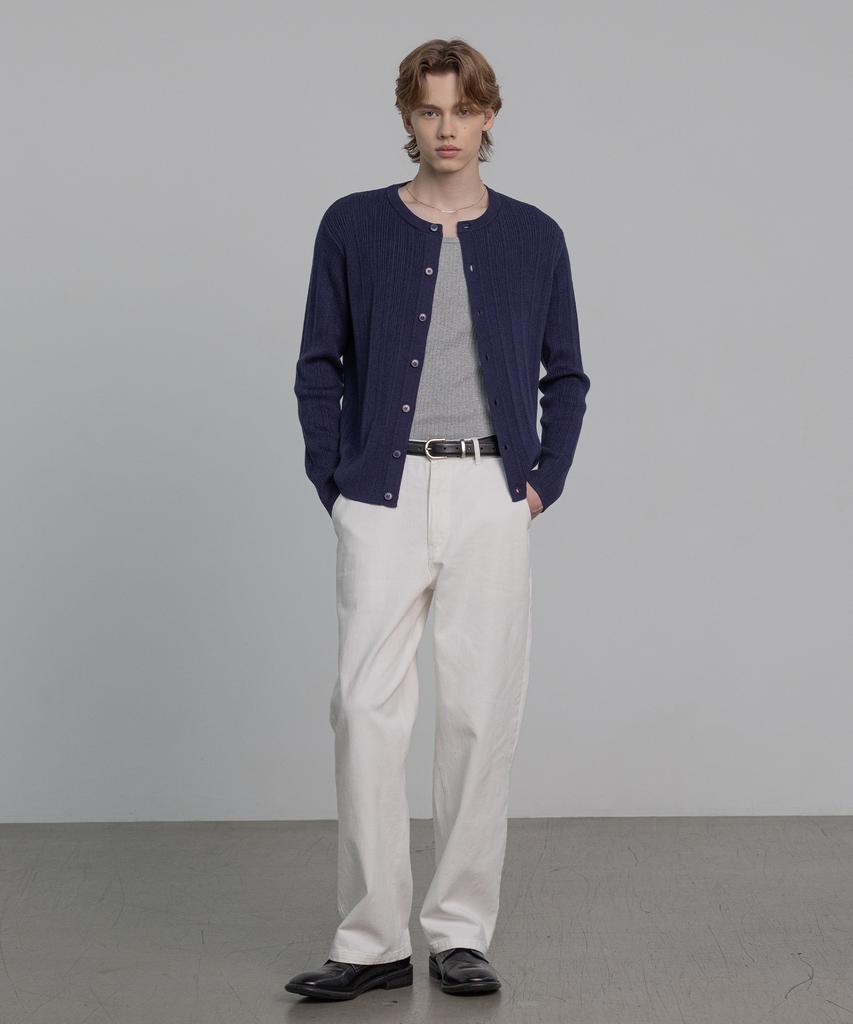 DECOROSO Mix Ribbed Round Cardigan [Navy]