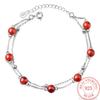 925 Sterling Silver Bracelet Fashion Red Garnet Stone Double Layer Beads Chain Linked For Women Charm Bangle Jewelry Gift
