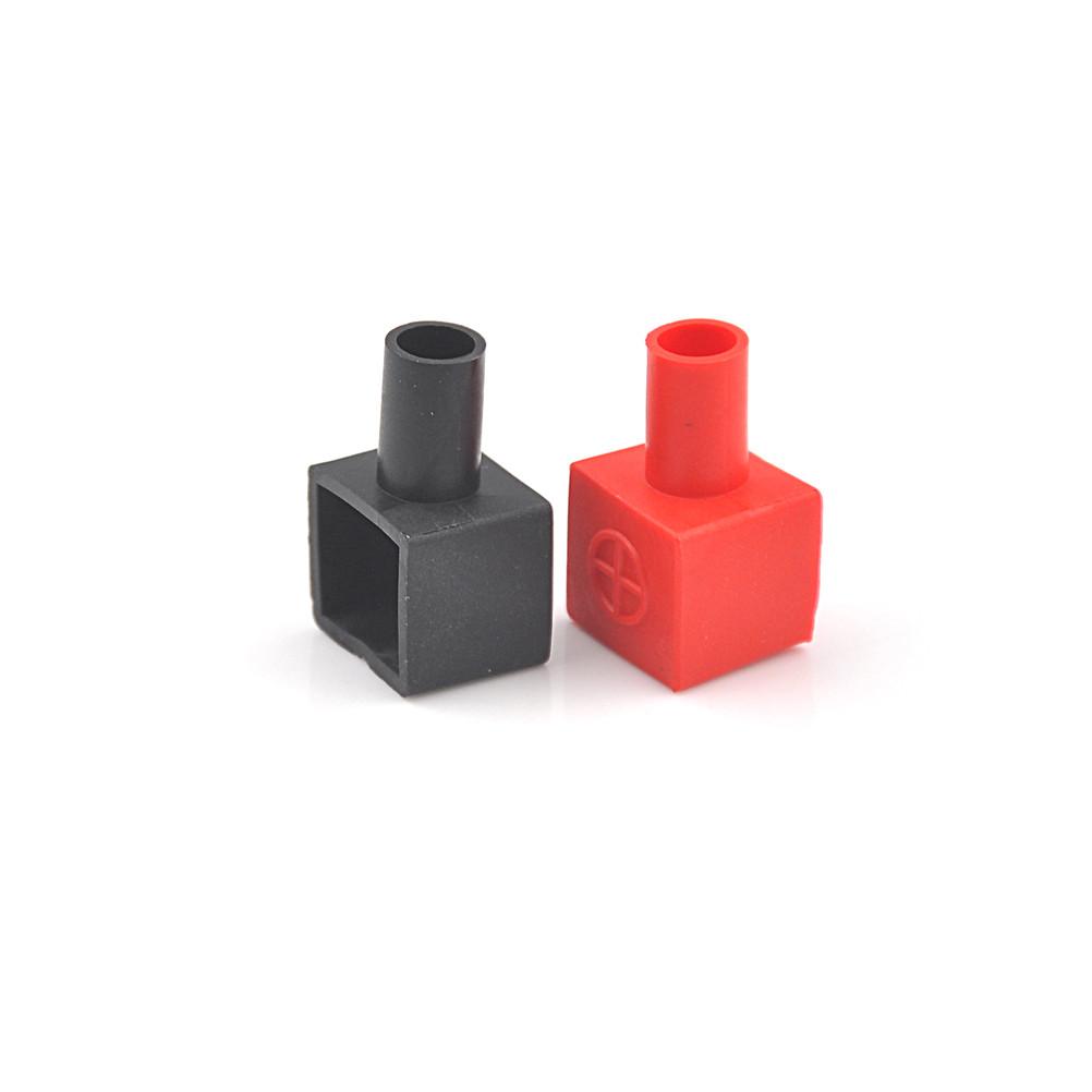 2PCS Universal Red And Black Square Motorcycle Battery Terminals Rubber Covers 13x 4mm