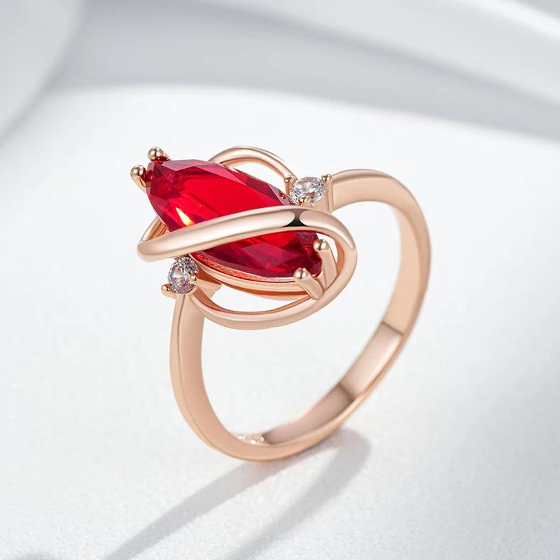 Элегантные изогнутые красные циркониевые золотые кольца для женщин винтажные роскошные ювелирные изделия для вечеринки, свадьбы, аксессуары
