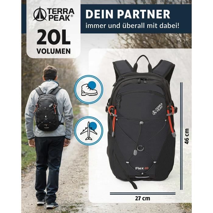 Wanderrucksack - Terra Peak - Flex 20 - 20L - Noir - Ergonomique - Mixte