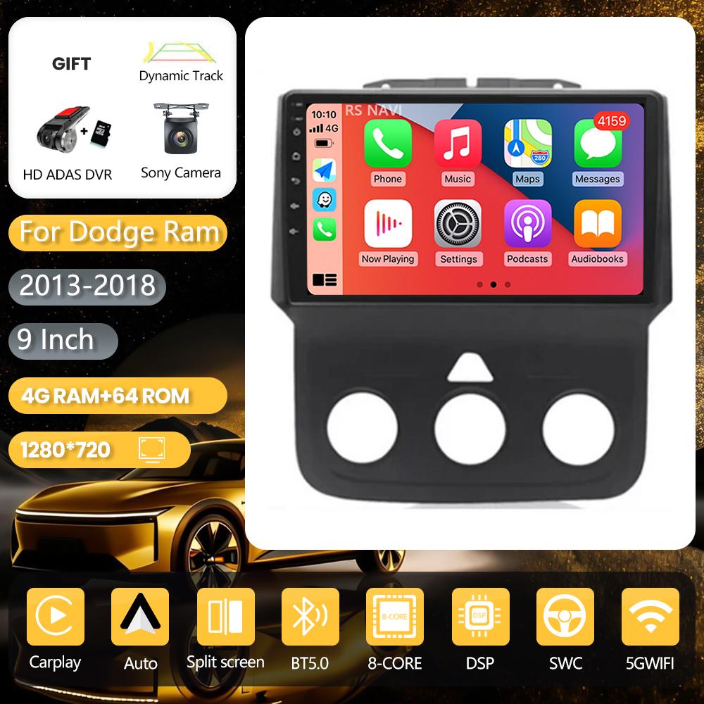 Autoradio multimédia Android 16 Carplay Auto avec écran 2K, WIFI+4G pour Dodge RAM 2012 - 2017, navigation stéréo