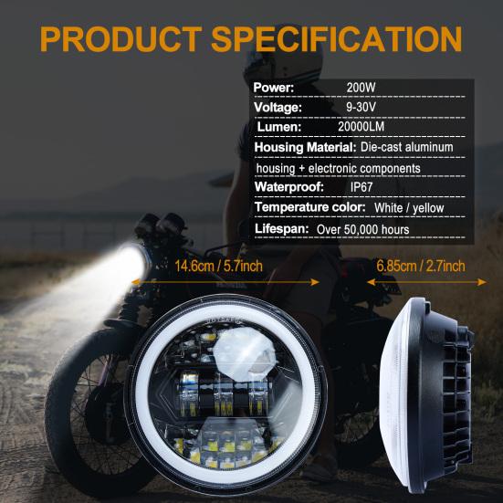 5.75 Inch Led Motorcycle Headlights Round Sealed Beam IP67 Waterproof 6000K/3000K Replacement