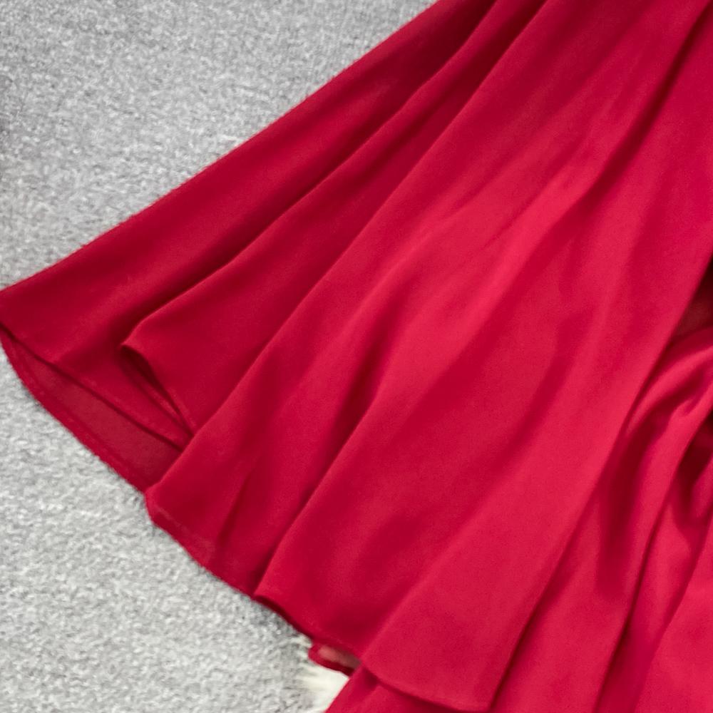 RUGOD Летнее легкое и знакомое стильное платье с круглым вырезом, рукавами в виде листьев лотоса, талией и тонким разрезом, платье трапециевидной формы, большое свободное платье